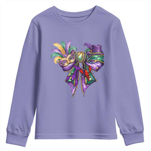 Coquette Bow Mardi Gras Youth Sweatshirt New Orleans Carnival Beads Mask Crawfish TS09 Violet Print Your Wear