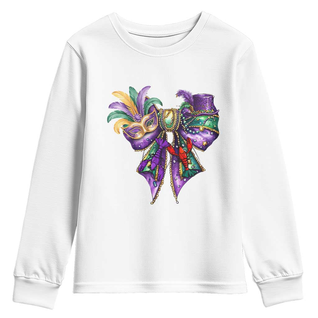Coquette Bow Mardi Gras Youth Sweatshirt New Orleans Carnival Beads Mask Crawfish TS09 White Print Your Wear