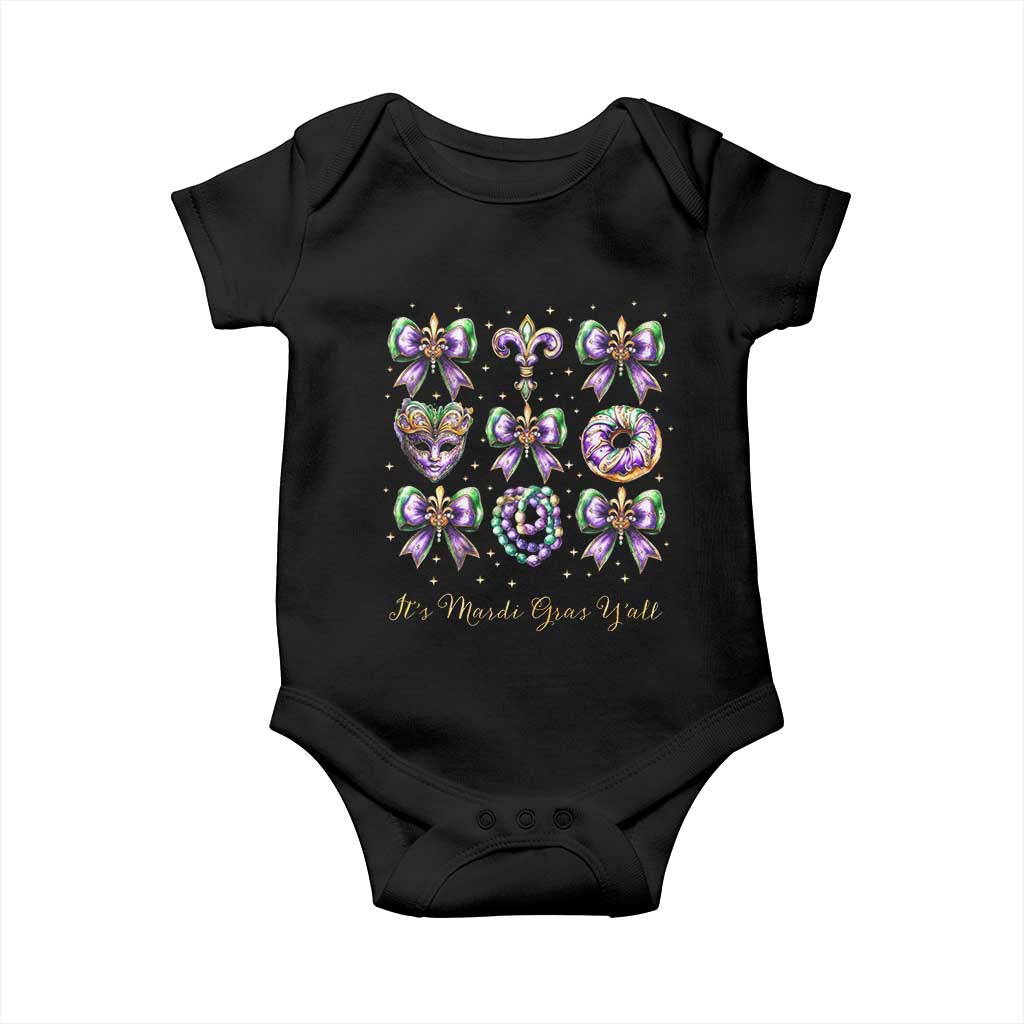 Coquette Bow Mardi Gras Baby Onesie It's Mardi Gras Y'all Fleur De Lis Mask TS09 Black Print Your Wear