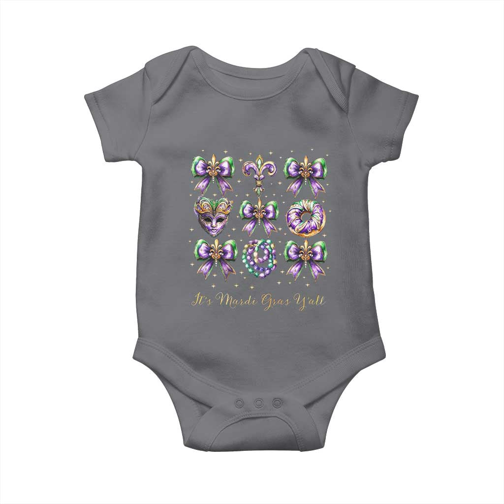 Coquette Bow Mardi Gras Baby Onesie It's Mardi Gras Y'all Fleur De Lis Mask TS09 Charcoal Print Your Wear