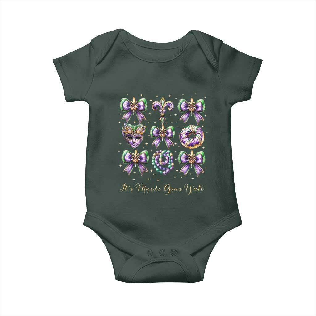 Coquette Bow Mardi Gras Baby Onesie It's Mardi Gras Y'all Fleur De Lis Mask TS09 Print Your Wear
