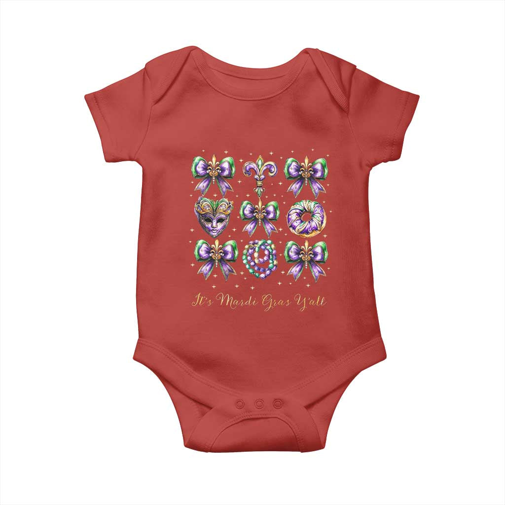 Coquette Bow Mardi Gras Baby Onesie It's Mardi Gras Y'all Fleur De Lis Mask TS09 Red Print Your Wear