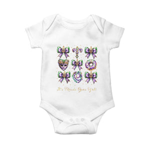 Coquette Bow Mardi Gras Baby Onesie It's Mardi Gras Y'all Fleur De Lis Mask TS09 White Print Your Wear