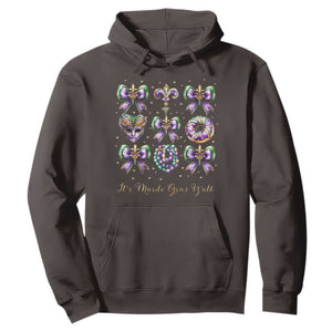 Coquette Bow Mardi Gras Hoodie It's Mardi Gras Y'all Fleur De Lis Mask TS09 Dark Chocolate Print Your Wear