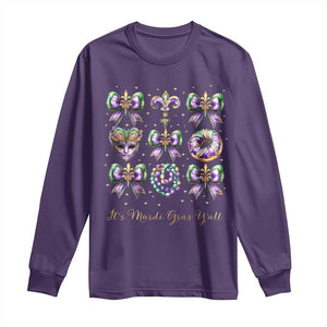 Coquette Bow Mardi Gras Long Sleeve Shirt It's Mardi Gras Y'all Fleur De Lis Mask TS09 Purple Print Your Wear