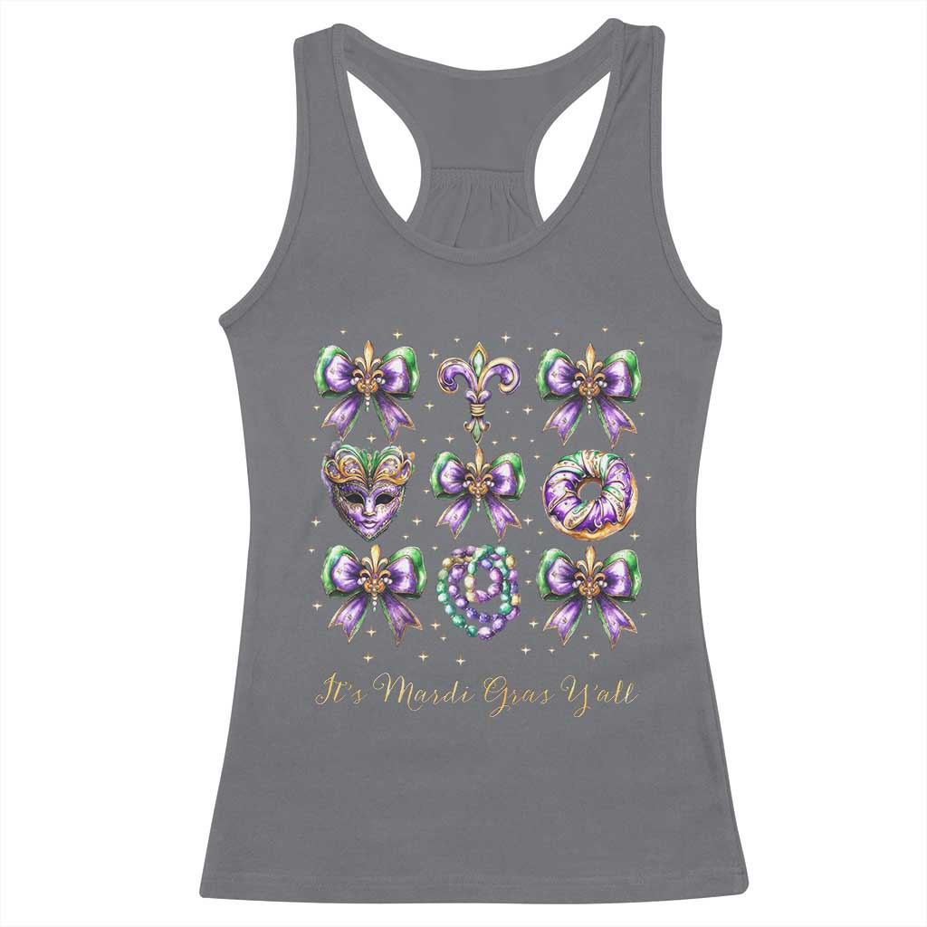 Coquette Bow Mardi Gras Racerback Tank Top It's Mardi Gras Y'all Fleur De Lis Mask TS09 Charcoal Print Your Wear
