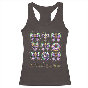 Coquette Bow Mardi Gras Racerback Tank Top It's Mardi Gras Y'all Fleur De Lis Mask TS09 Dark Chocolate Print Your Wear