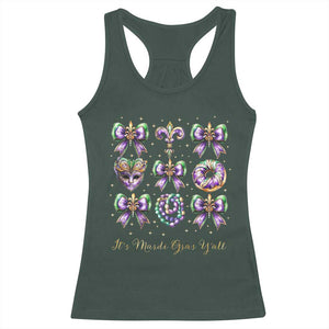 Coquette Bow Mardi Gras Racerback Tank Top It's Mardi Gras Y'all Fleur De Lis Mask TS09 Dark Forest Green Print Your Wear