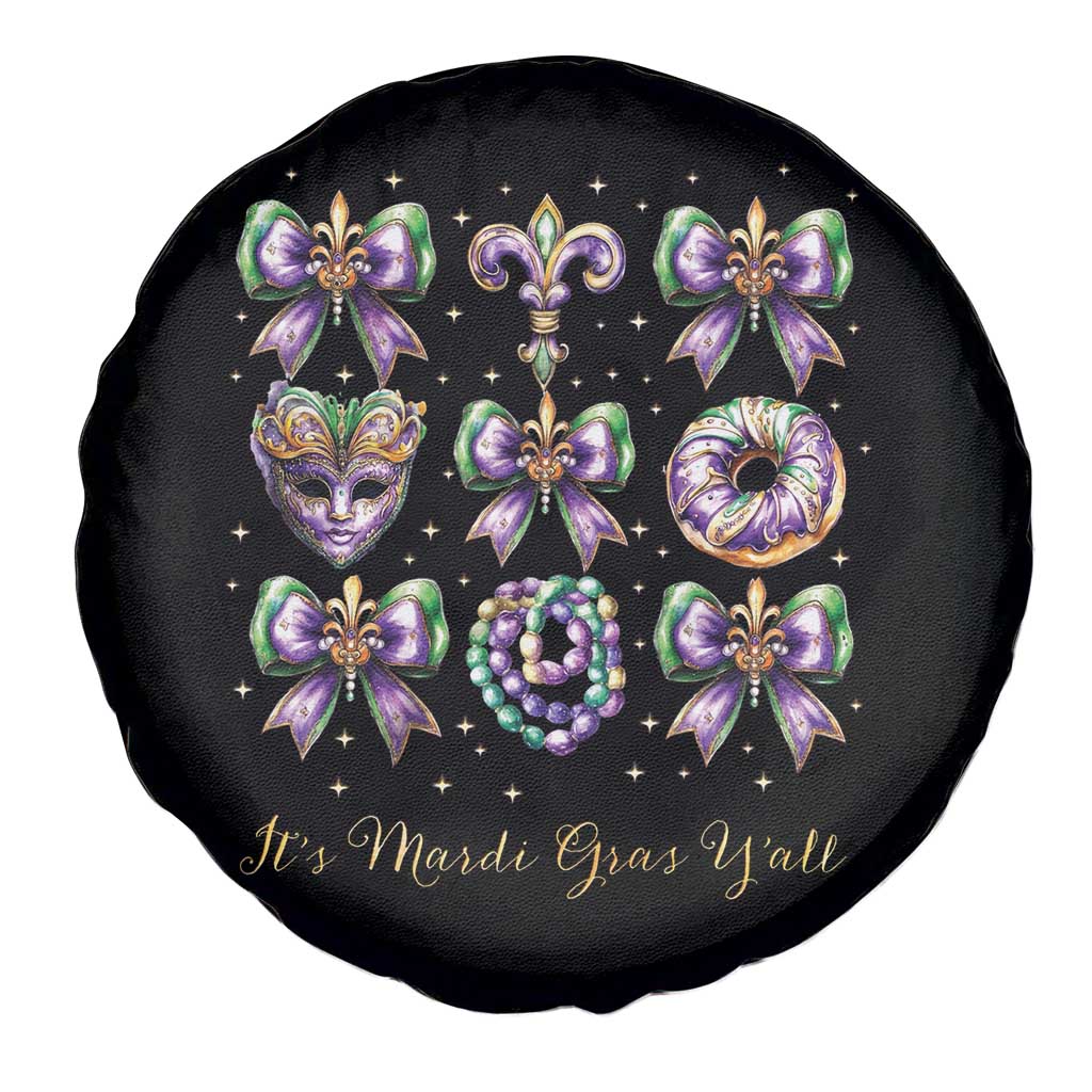 Coquette Bow Mardi Gras Spare Tire Cover It's Mardi Gras Y'all Fleur De Lis Mask TS09 Print Your Wear