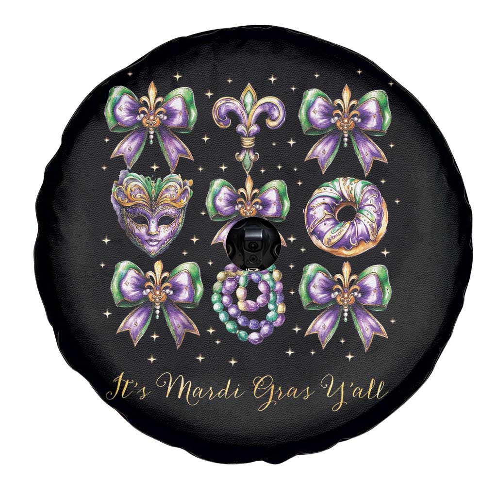 Coquette Bow Mardi Gras Spare Tire Cover It's Mardi Gras Y'all Fleur De Lis Mask TS09 Print Your Wear