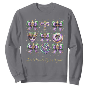 Coquette Bow Mardi Gras Sweatshirt It's Mardi Gras Y'all Fleur De Lis Mask TS09 Charcoal Print Your Wear