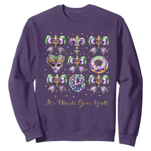 Coquette Bow Mardi Gras Sweatshirt It's Mardi Gras Y'all Fleur De Lis Mask TS09 Purple Print Your Wear