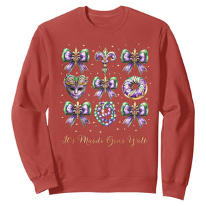 Coquette Bow Mardi Gras Sweatshirt It's Mardi Gras Y'all Fleur De Lis Mask TS09 Red Print Your Wear