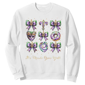 Coquette Bow Mardi Gras Sweatshirt It's Mardi Gras Y'all Fleur De Lis Mask TS09 White Print Your Wear