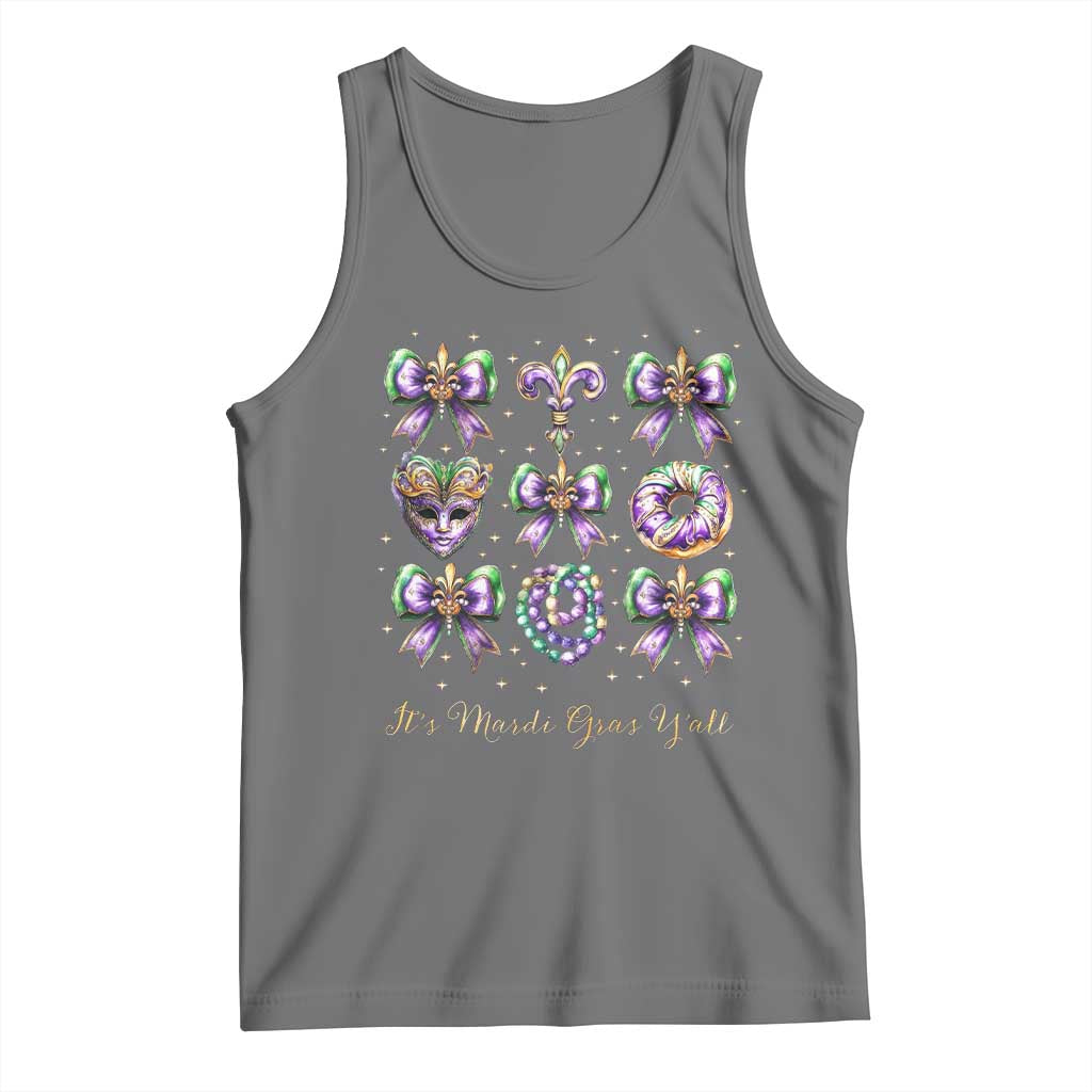 Coquette Bow Mardi Gras Tank Top It's Mardi Gras Y'all Fleur De Lis Mask TS09 Black Heather Print Your Wear