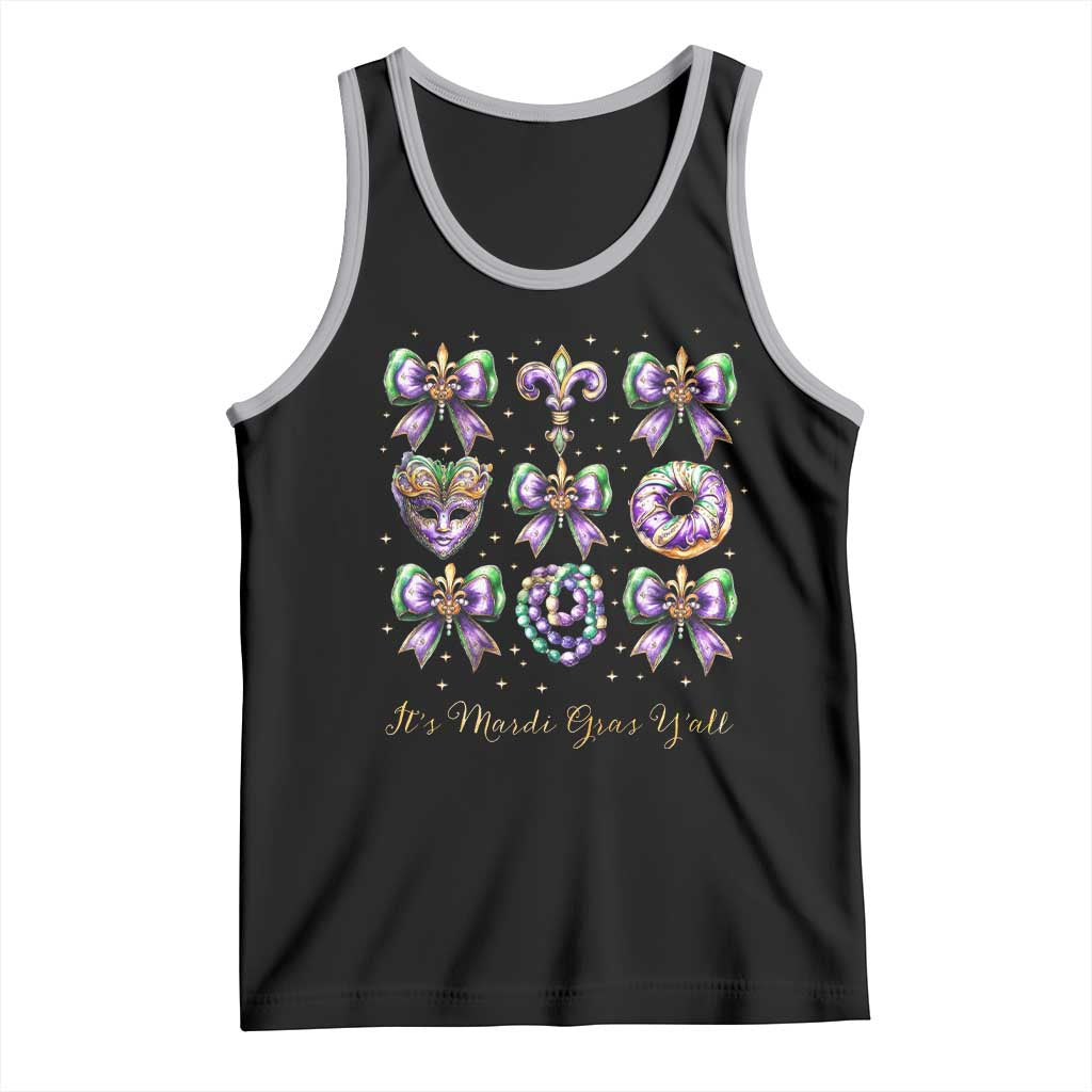 Coquette Bow Mardi Gras Tank Top It's Mardi Gras Y'all Fleur De Lis Mask TS09 Black Athletic Heather Print Your Wear