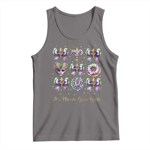 Coquette Bow Mardi Gras Tank Top It's Mardi Gras Y'all Fleur De Lis Mask TS09 Deep Heather Print Your Wear