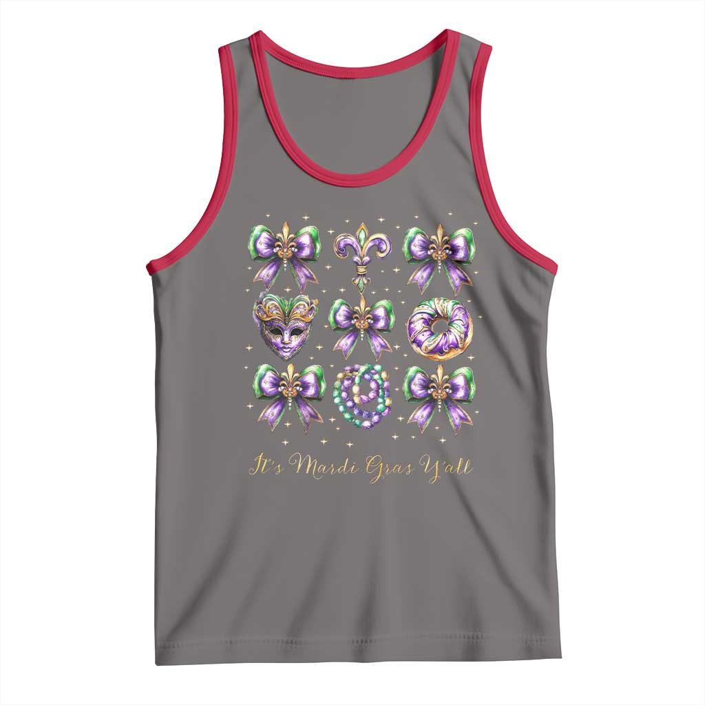 Coquette Bow Mardi Gras Tank Top It's Mardi Gras Y'all Fleur De Lis Mask TS09 Deep Heather Red Print Your Wear