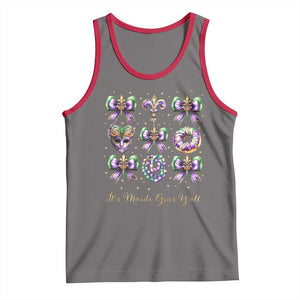 Coquette Bow Mardi Gras Tank Top It's Mardi Gras Y'all Fleur De Lis Mask TS09 Deep Heather Red Print Your Wear