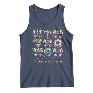 Coquette Bow Mardi Gras Tank Top It's Mardi Gras Y'all Fleur De Lis Mask TS09 Navy Print Your Wear