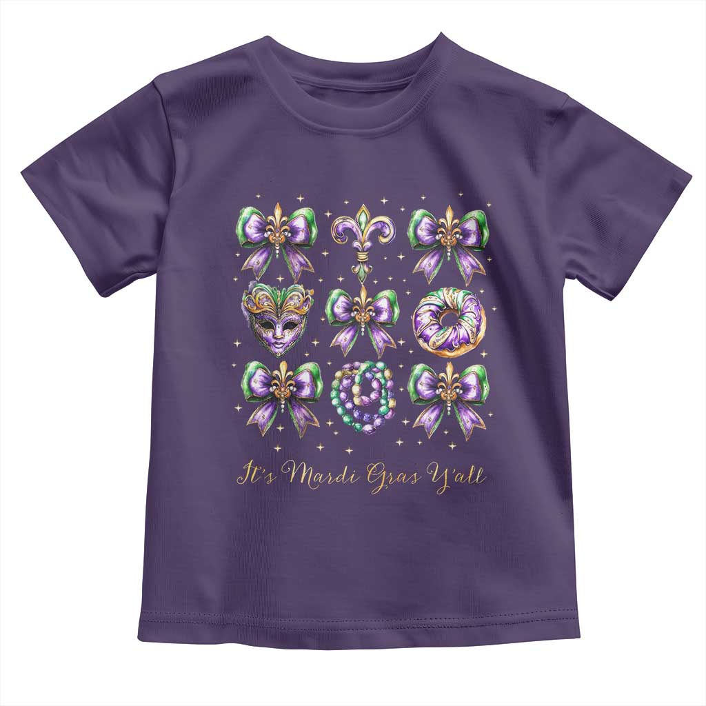 Coquette Bow Mardi Gras Toddler T Shirt It's Mardi Gras Y'all Fleur De Lis Mask TS09 Purple Print Your Wear