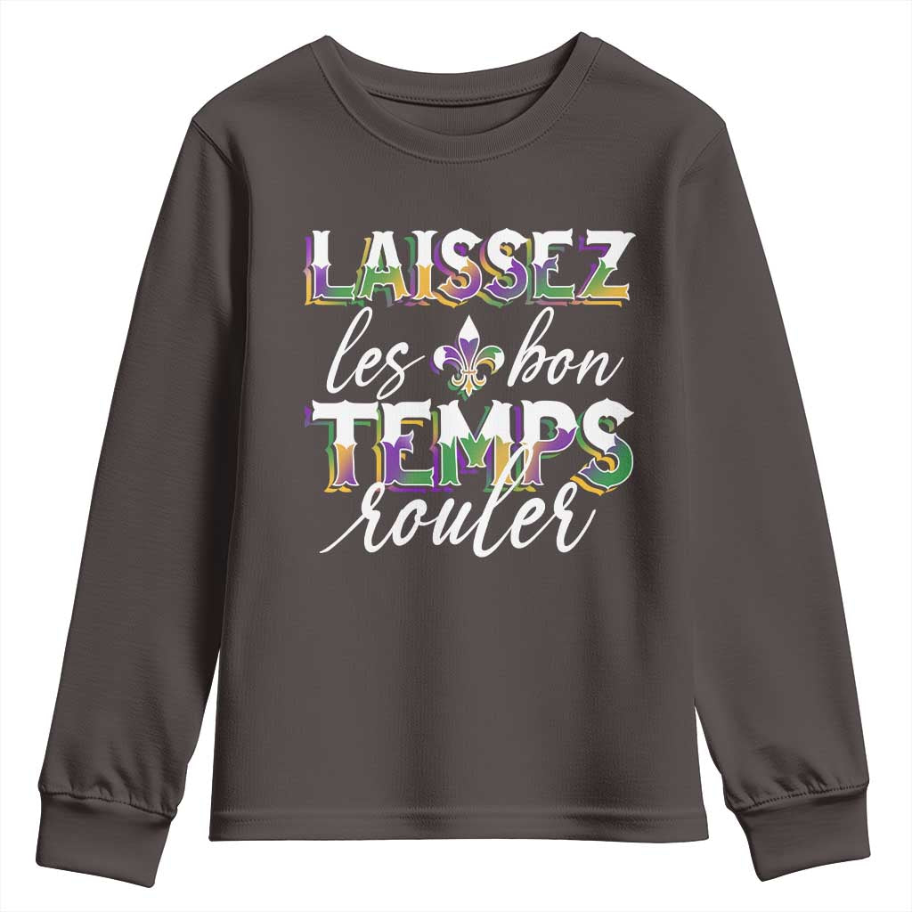 Mardi Gras Youth Sweatshirt Laissez Les Bon Temps Rouler TS09 Dark Chocolate Print Your Wear