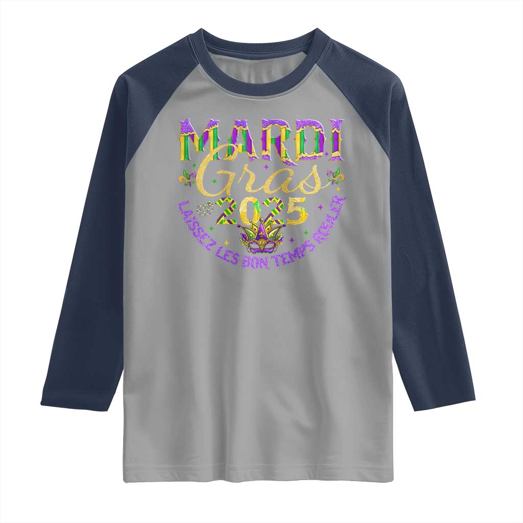 Mardi Gras 2025 Raglan Shirt Laissez Les Bon Temps Rouler TS09 Sport Gray Navy Print Your Wear