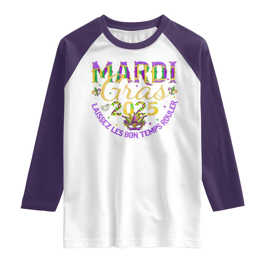 Mardi Gras 2025 Raglan Shirt Laissez Les Bon Temps Rouler TS09 White Purple Print Your Wear