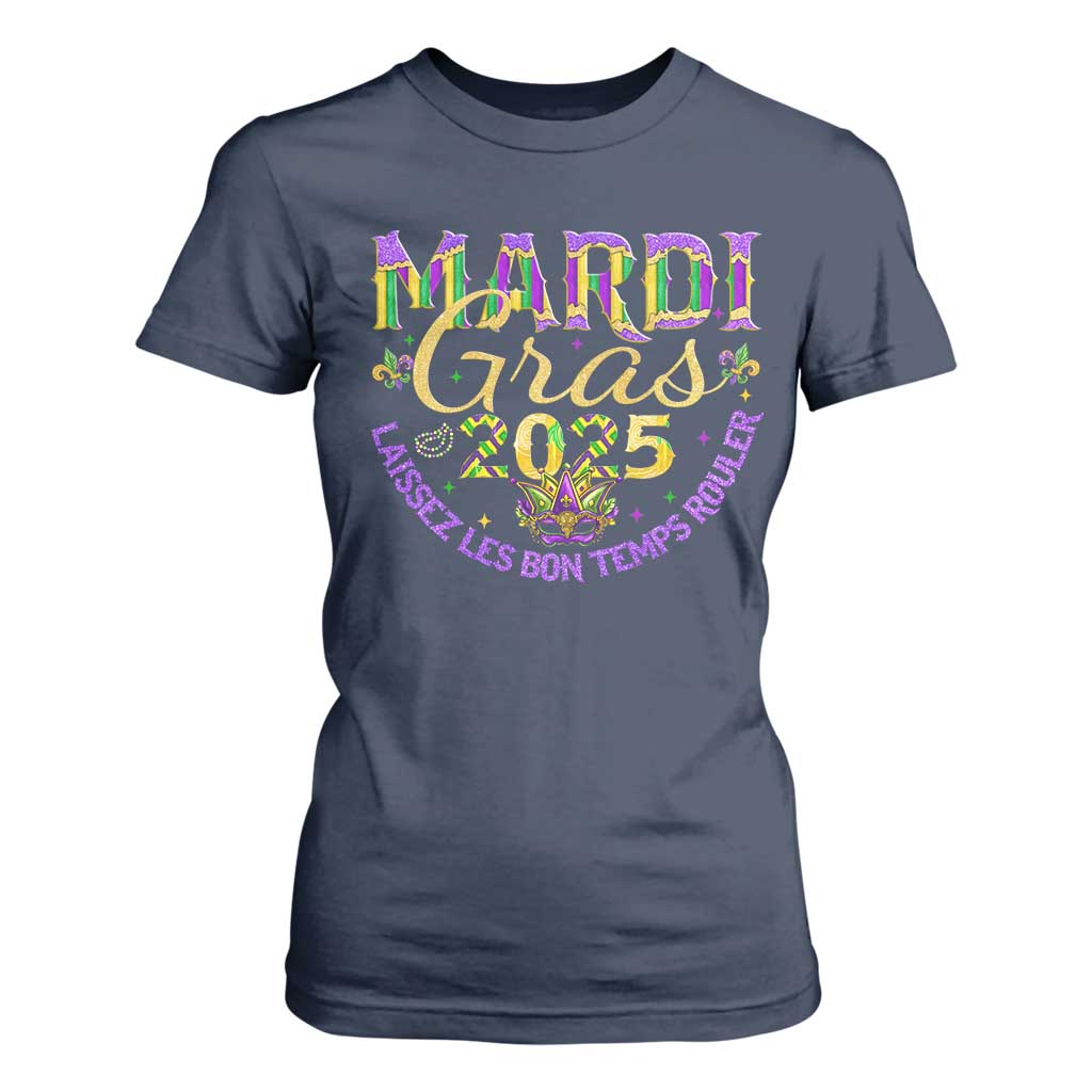 Mardi Gras 2025 T Shirt For Women Laissez Les Bon Temps Rouler TS09 Navy Print Your Wear