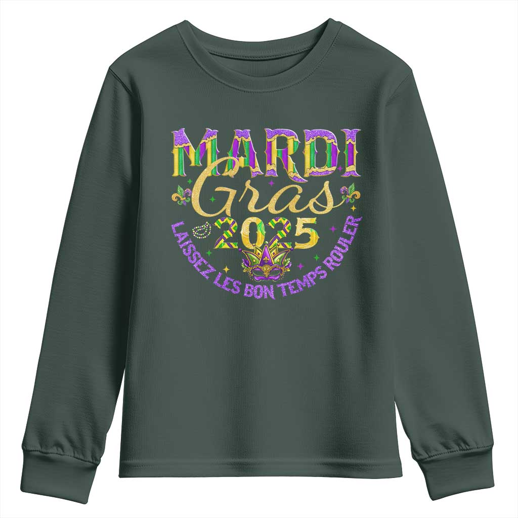 Mardi Gras 2025 Youth Sweatshirt Laissez Les Bon Temps Rouler TS09 Dark Forest Green Print Your Wear