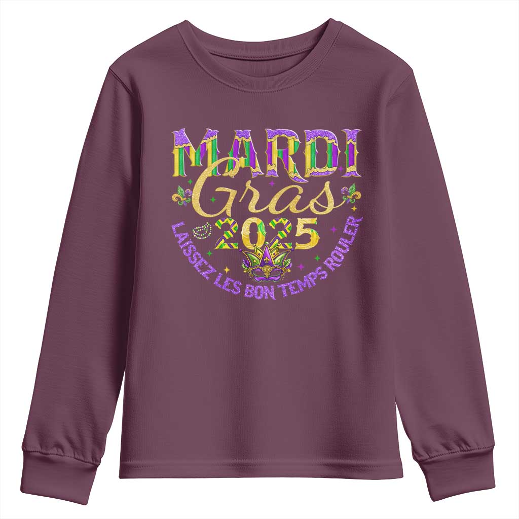 Mardi Gras 2025 Youth Sweatshirt Laissez Les Bon Temps Rouler TS09 Maroon Print Your Wear