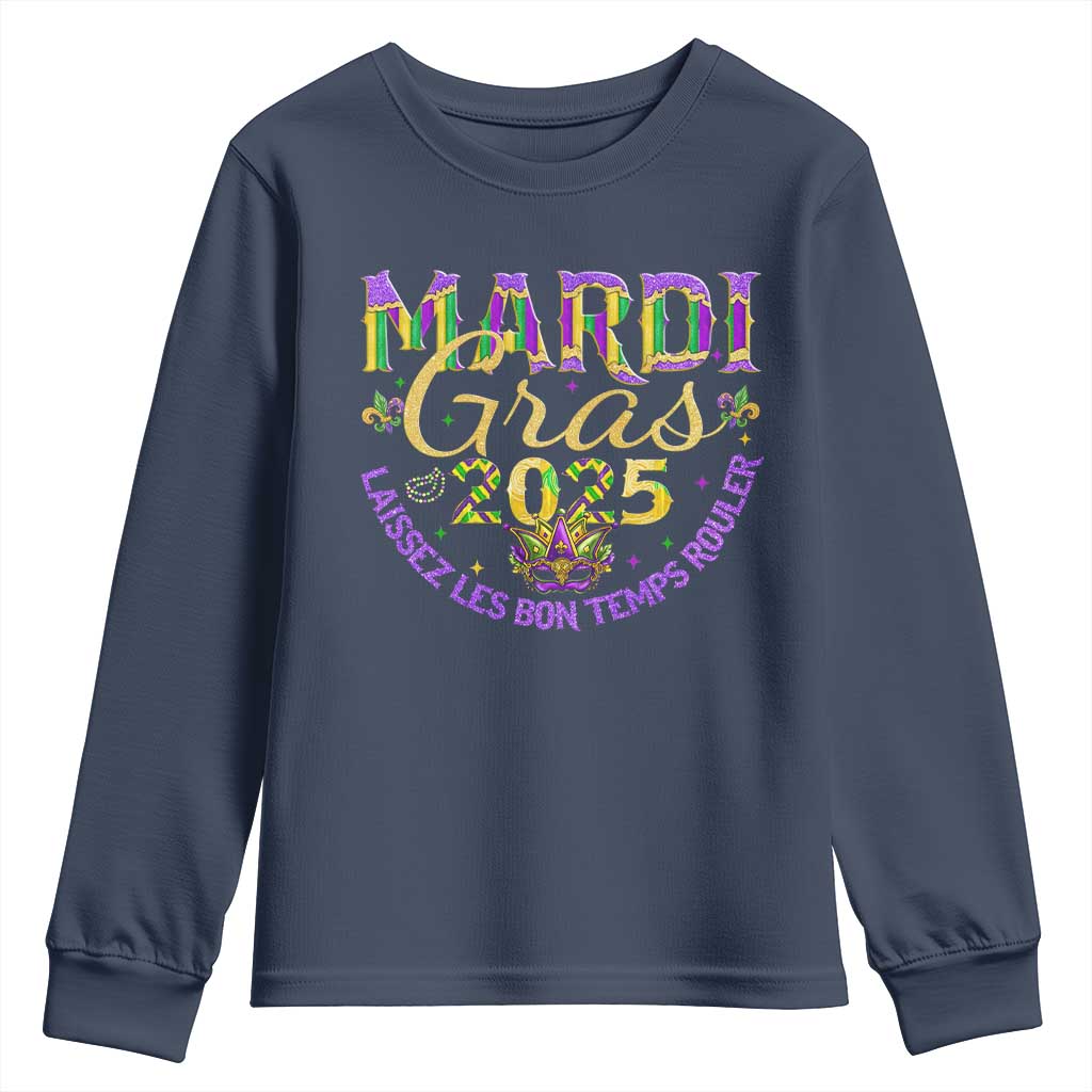Mardi Gras 2025 Youth Sweatshirt Laissez Les Bon Temps Rouler TS09 Navy Print Your Wear