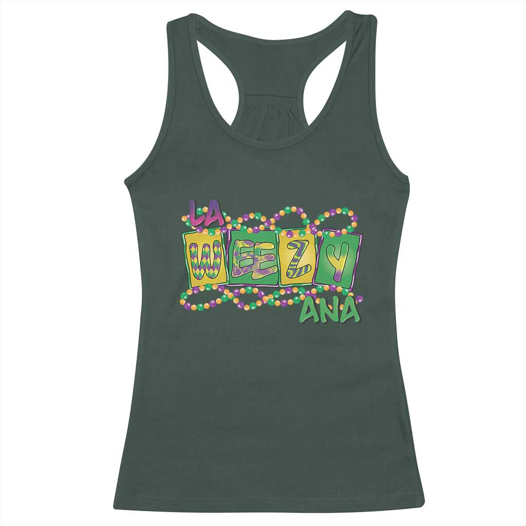 Mardi Gras La Weezy Ana Racerback Tank Top TS09 Dark Forest Green Print Your Wear