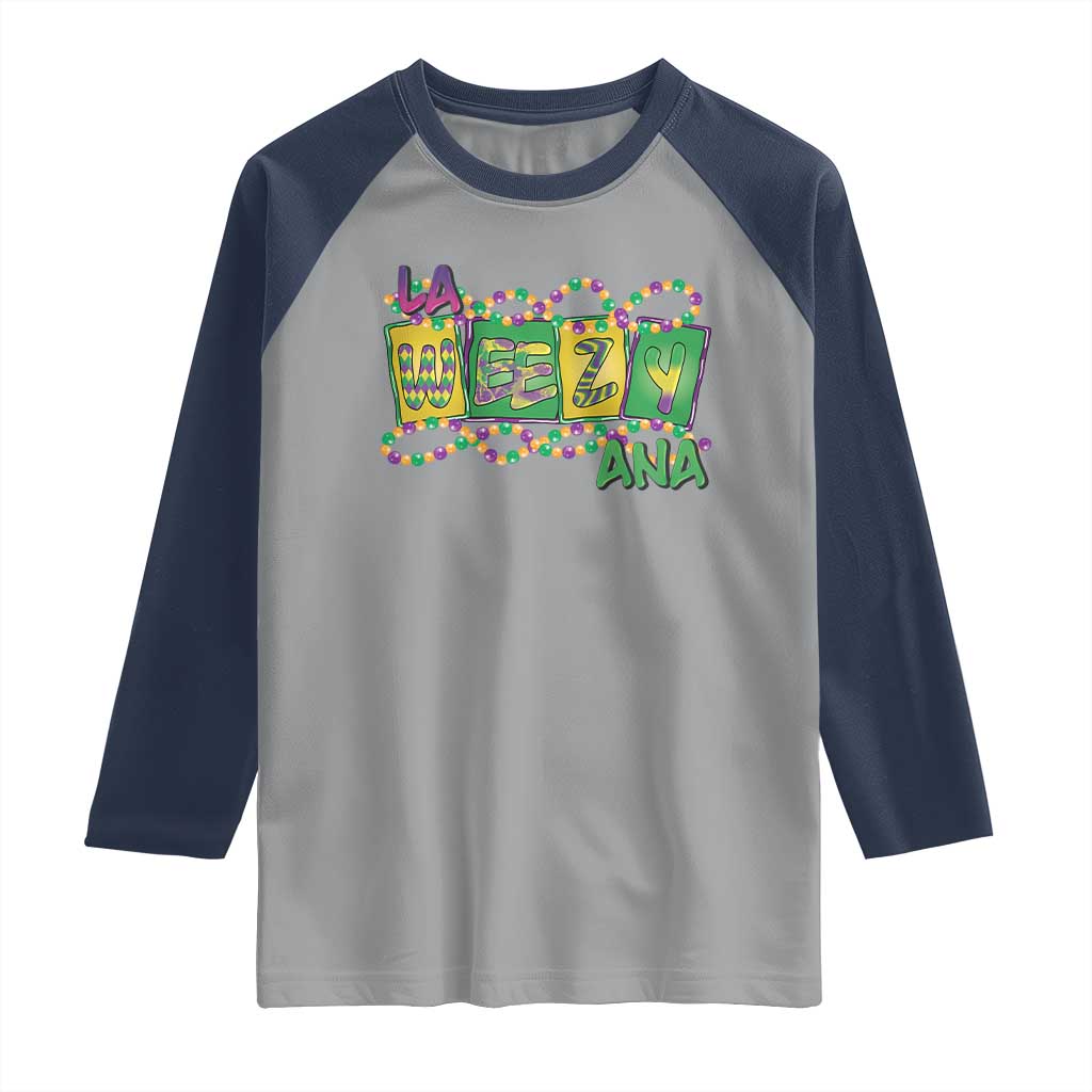 Mardi Gras La Weezy Ana Raglan Shirt TS09 Sport Gray Navy Print Your Wear