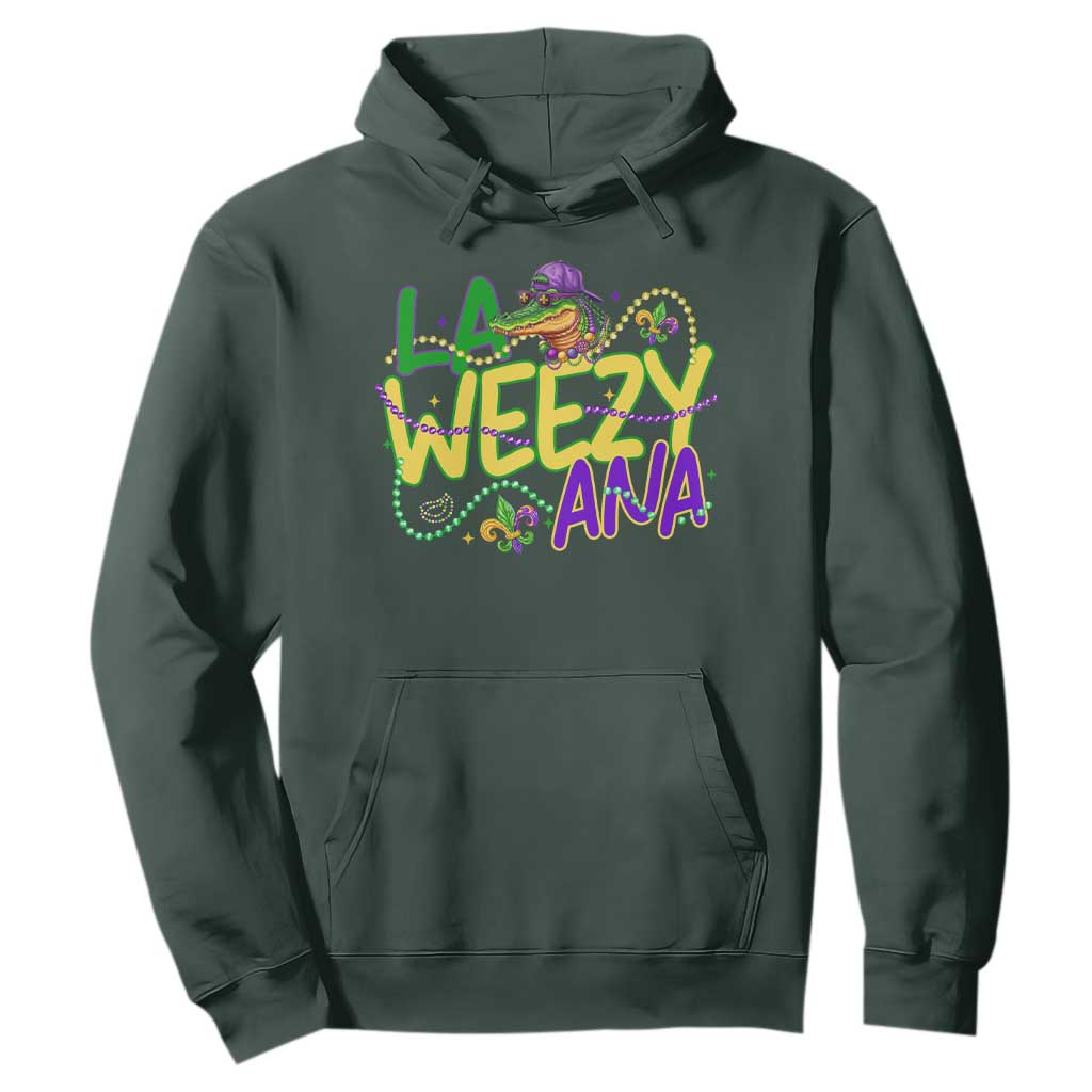 Mardi Gras Hoodie La Weezy Ana Hip Hop Aligator Louisiana TS09 Dark Forest Green Print Your Wear