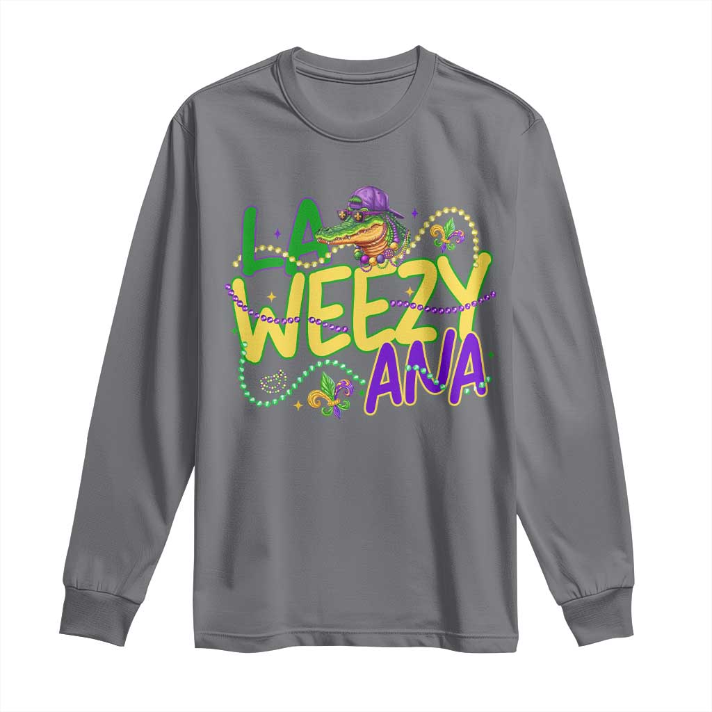 Mardi Gras Long Sleeve Shirt La Weezy Ana Hip Hop Aligator Louisiana TS09 Charcoal Print Your Wear