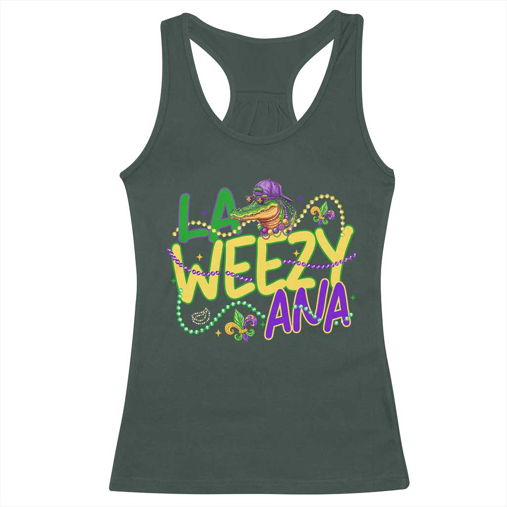 Mardi Gras Racerback Tank Top La Weezy Ana Hip Hop Aligator Louisiana TS09 Dark Forest Green Print Your Wear