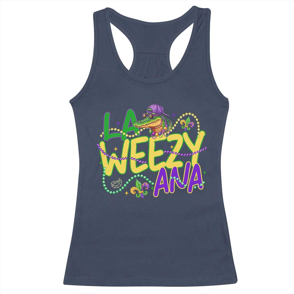 Mardi Gras Racerback Tank Top La Weezy Ana Hip Hop Aligator Louisiana TS09 Navy Print Your Wear