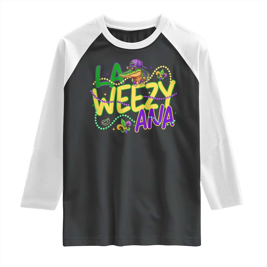 Mardi Gras Raglan Shirt La Weezy Ana Hip Hop Aligator Louisiana TS09 Black White Print Your Wear