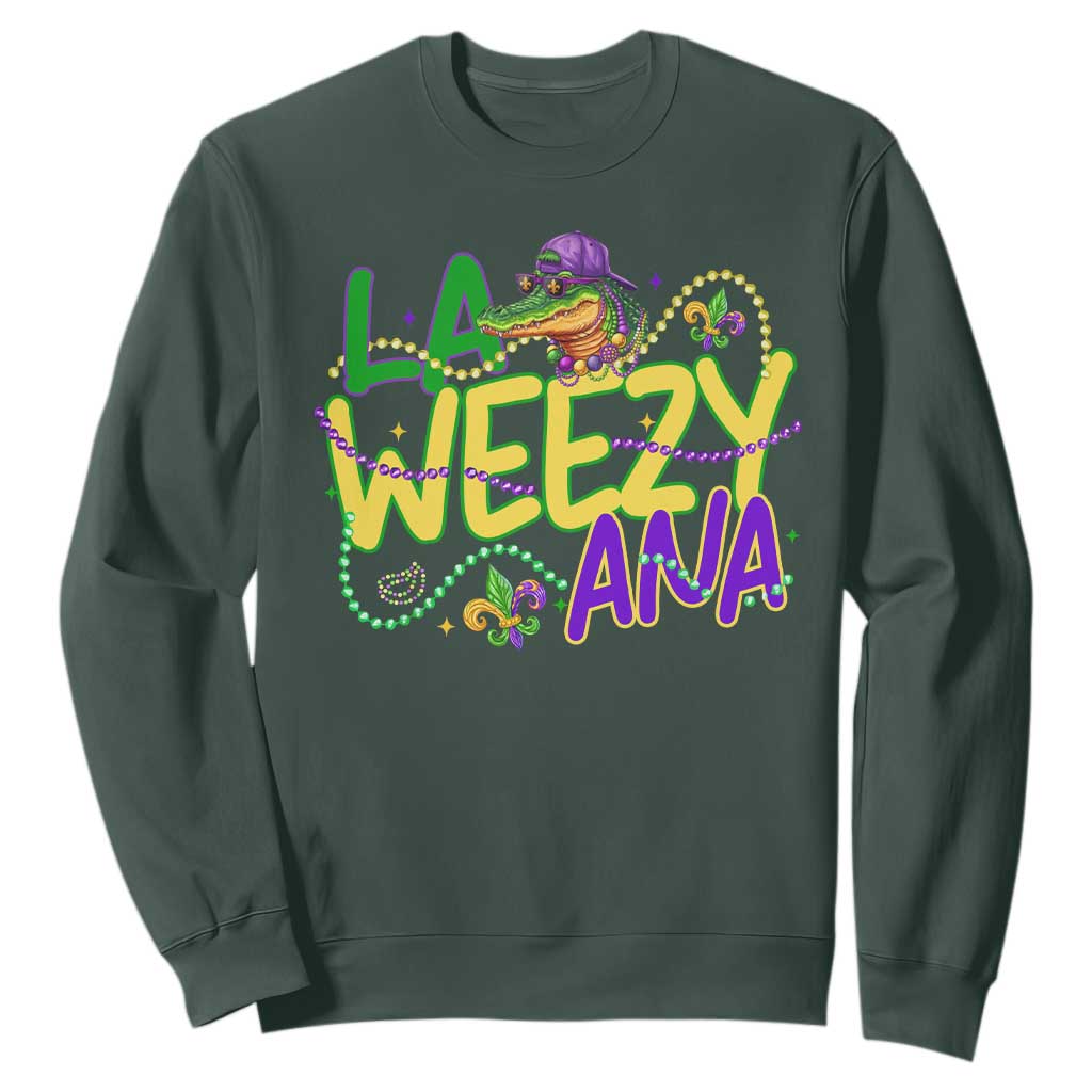 Mardi Gras Sweatshirt La Weezy Ana Hip Hop Aligator Louisiana TS09 Dark Forest Green Print Your Wear