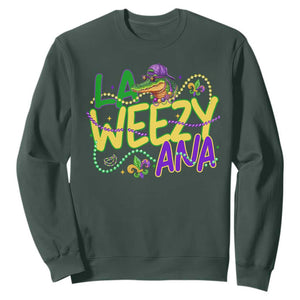 Mardi Gras Sweatshirt La Weezy Ana Hip Hop Aligator Louisiana TS09 Dark Forest Green Print Your Wear