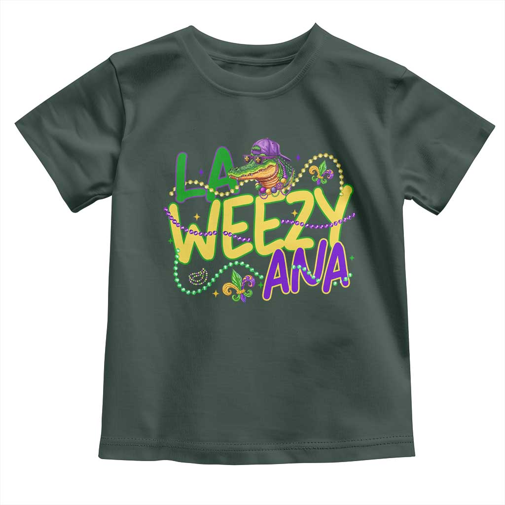 Mardi Gras Toddler T Shirt La Weezy Ana Hip Hop Aligator Louisiana TS09 Dark Forest Green Print Your Wear