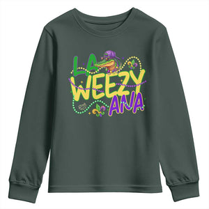 Mardi Gras Youth Sweatshirt La Weezy Ana Hip Hop Aligator Louisiana TS09 Dark Forest Green Print Your Wear