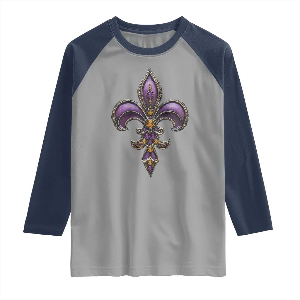 Louisiana Aesthetic Fleur De Lis Raglan Shirt TS09 Sport Gray Navy Print Your Wear