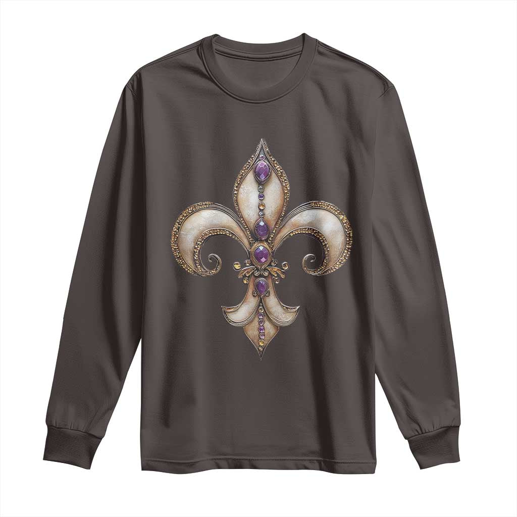 Aesthetic Fleur De Lis Long Sleeve Shirt TS09 Dark Chocolate Print Your Wear