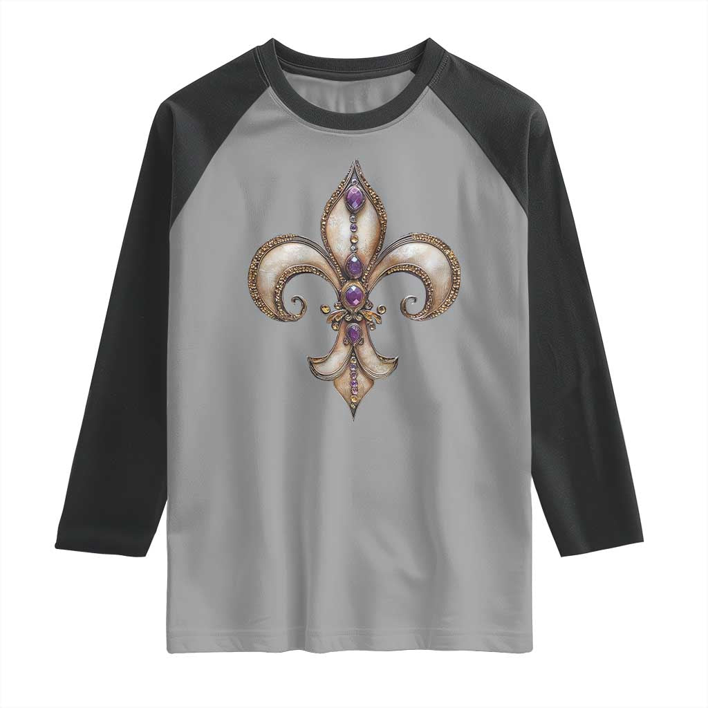Aesthetic Fleur De Lis Raglan Shirt TS09 Sport Gray Black Print Your Wear