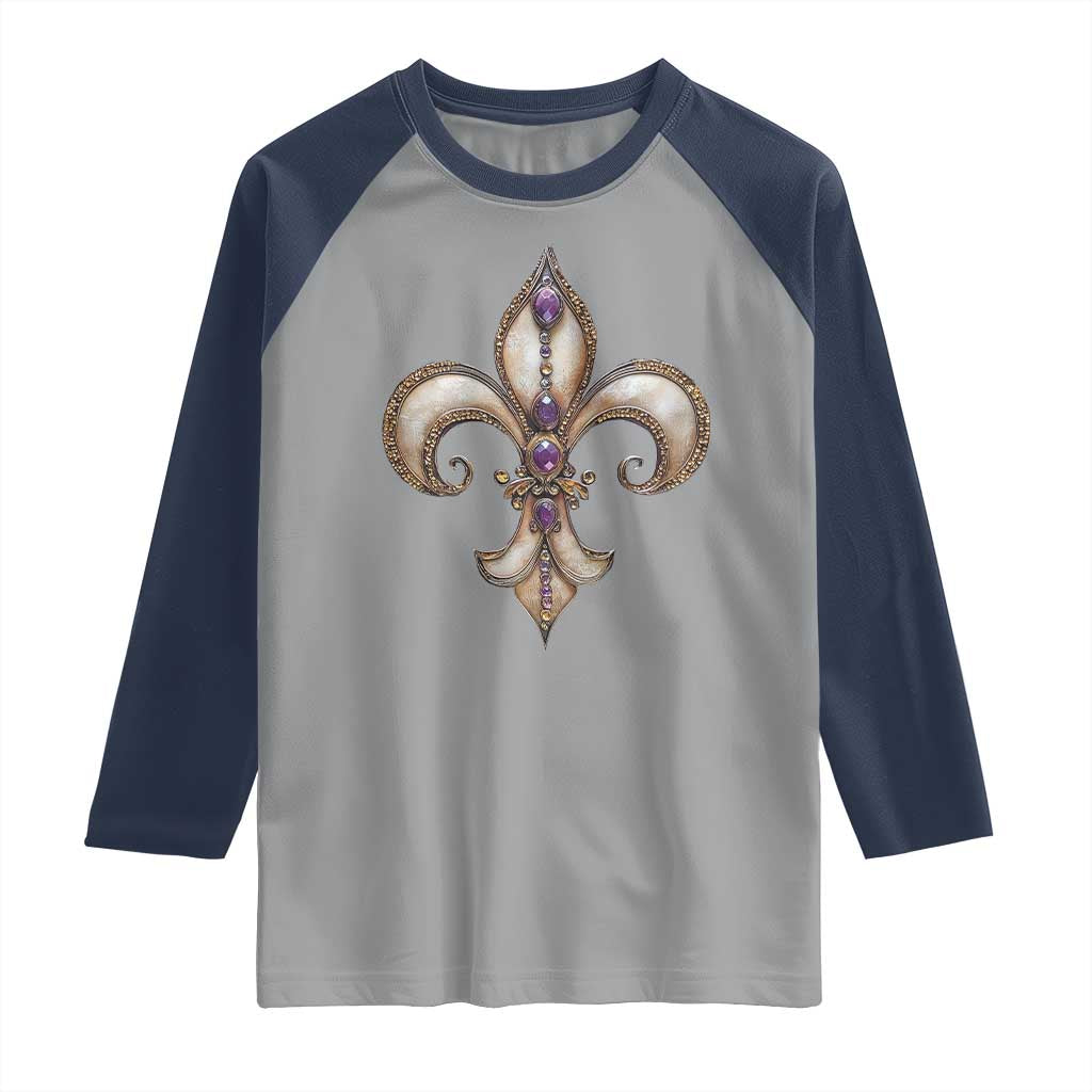 Aesthetic Fleur De Lis Raglan Shirt TS09 Sport Gray Navy Print Your Wear