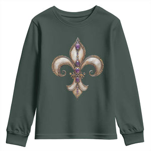 Aesthetic Fleur De Lis Youth Sweatshirt TS09 Dark Forest Green Print Your Wear
