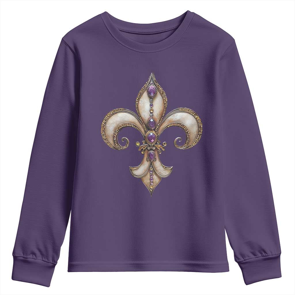 Aesthetic Fleur De Lis Youth Sweatshirt TS09 Purple Print Your Wear