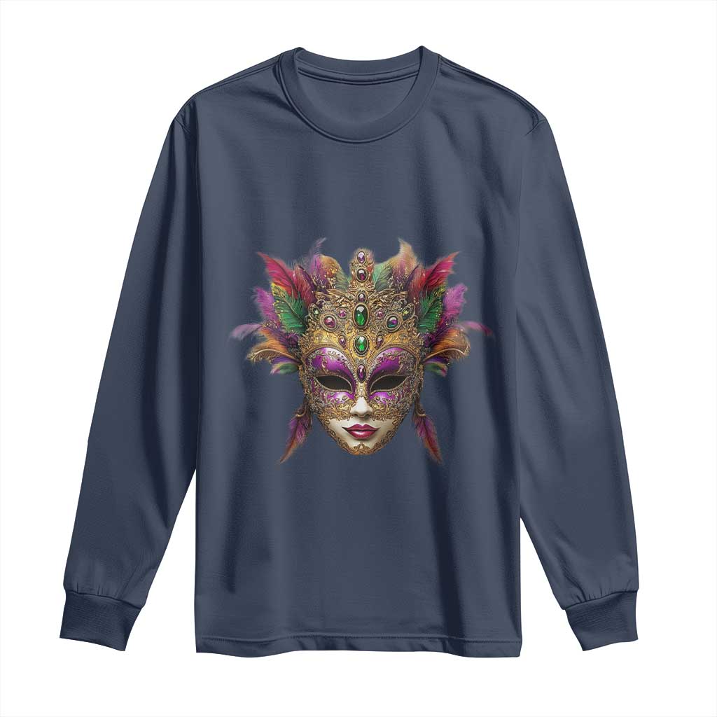 Jeweled Mask Louisiana Mardi Gras Long Sleeve Shirt TS09 Navy Print Your Wear